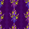 Floral dark seamless pattern. Flower iris background. Royalty Free Stock Photo