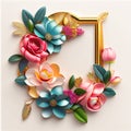 A floral decorated golden picture frame on pink background Generative AI Royalty Free Stock Photo