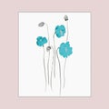 Floral decoration. Birthday card. Blossoming blue flowers on a pink background. Watercolor