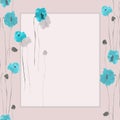 Floral decoration. Birthday card. Blossoming blue and gray flowers on a pink background. Watercolor -1