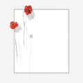 Floral decoration. Birthday card. Blossoming flowers of red poppies on a white background. Watercolor