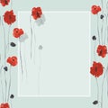 Floral decoration. Birthday card. Blossoming red flowers of poppies on a green background. Watercolor