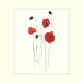 Floral decoration. Birthday card. Blossoming red flowers of poppies on a yellow background. Watercolor