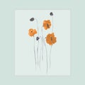 Floral decoration. Birthday card. Blossoming orange flowers on a green background. Watercolor