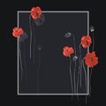 Floral decoration. Birthday card. Red flowers of poppies on the black background. Watercolor Royalty Free Stock Photo