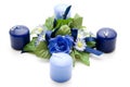 Floral decoration with blue candles Royalty Free Stock Photo