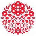 Polish folk art vector round design with flowers inspired by traditional highlanders embroidery Lachy Sadeckie - bohemian pattern