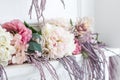 Floral decoration in the photo studio. Interior photo studio. Wedding decorations. Gentle spring flowers. flower