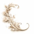 Floral Decoration On White Background Vector With Intricate Woodwork And Detailed Feather Rendering