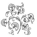 Floral decorative garland of flowers ink illustration