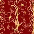 Floral decorative pattern. Maquis. Seamless gold pattern on a red background