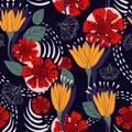 Floral decorative seamless pattern. Vector background. Hand drawn cute wallpaper