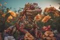 Floral decoupage of surreal lizard cryptid. Generate ai Royalty Free Stock Photo