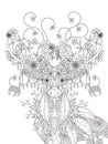 Floral deer adult coloring page Royalty Free Stock Photo