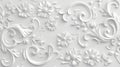 In a floral design, a 3D pattern of white is isolated on a white background.