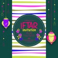 Floral design decorated invitation for holy month of Muslim community, Ramadan Kareem Iftar Party celebration Royalty Free Stock Photo