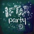 Floral design decorated text Iftar Party on chalkboard, Elegant invitation for Islamic holy month of prayer, Ramadan Kareem Royalty Free Stock Photo