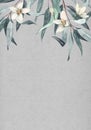 Floral Design elements. Bamboo and white blossoms on grey background. For scrapbooking, party design, logo, invitation, greeting