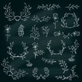 Floral design elements on the chalkboard. Floral Frame Collection. Vector Royalty Free Stock Photo