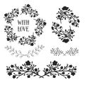 Floral design elements set, frames and borders. Vector decorative elements. Can use for birthday card, wedding Royalty Free Stock Photo