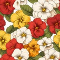 Colorful Pansy Seamless Pattern - Retro Style Vector Design Royalty Free Stock Photo