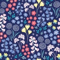 Floral design. Pretty seamless repeat design of millifleur inspired flowers. Vector illustration.