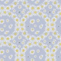 Daisy Wreath Seamless Pattern on Blue Background.