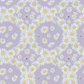 Daisy Wreath Seamless Pattern on Lilac Background.