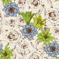 Floral design in retrol colors seamless pattern