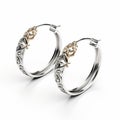 Floral Design Sterling Silver Gold Hoop Earrings - Photorealistic Renderings Royalty Free Stock Photo