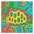 Floral detailed doodle ornament with patterns and flowers. Intricate colorful illustration. Abstract psychedelic pattern