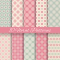 Floral different vector seamless patterns Royalty Free Stock Photo