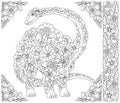 Floral dinosaur coloring book page