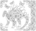 Floral dinosaur coloring book page Royalty Free Stock Photo