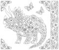 Floral dinosaur coloring book page Royalty Free Stock Photo