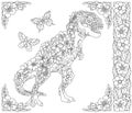 Floral dinosaur coloring book page