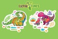 Floral dinosaurs. Sticker set. Vector illustration