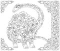 Floral diplodocus dinosaur. Adult coloring book page Royalty Free Stock Photo