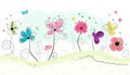 Floral doodle abstract colorful flowers vector background Royalty Free Stock Photo