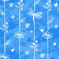 Floral dragonfly abstract background, seamless. Vector illustration