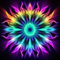 Colorful Abstract Flower: Radiant Neon Patterns And Symmetrical Designs Royalty Free Stock Photo