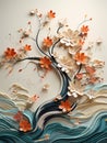 Floral Dream - A Tree With Flowers And Waves