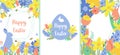 Floral easter posters set Spring flowers, rabbit bunny banner template collection. Easter Egg hunt. Greeting card Bright Royalty Free Stock Photo