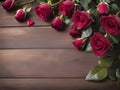 Floral Elegance. Red Roses Arranged on Wooden Surface Royalty Free Stock Photo