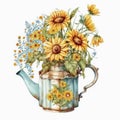 Floral Elegance: Rustic Teapot Meets Watercolor Spring Blossoms AI Generated