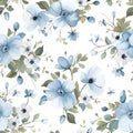 Floral Elegance: Seamless Capri and Chambray Blue Flower Pattern