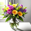 Floral Elegance. A vibrant bouquet of spring flowers arranged in a stylish vase