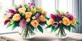 Floral Elegance. A vibrant bouquet of spring flowers arranged in a stylish vase