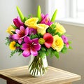 Floral Elegance. A vibrant bouquet of spring flowers arranged in a stylish vase