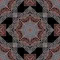 Floral elegant celtic mandalas seamless pattern. Vector lines background. Repeat line art arabic ornamets. Intricate curved lines